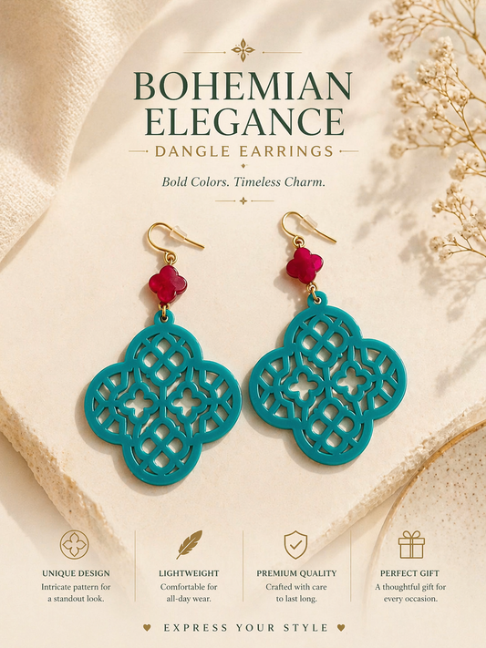 Bohemian Elegance Dangle Earrings – Turquoise & Crimson Statement Design