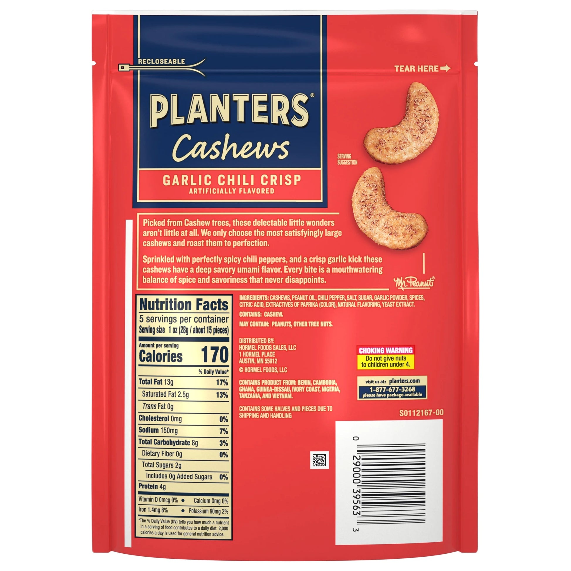 Garlic Chili Crisp Flavored Cashews, 5 Oz Resealable Bag