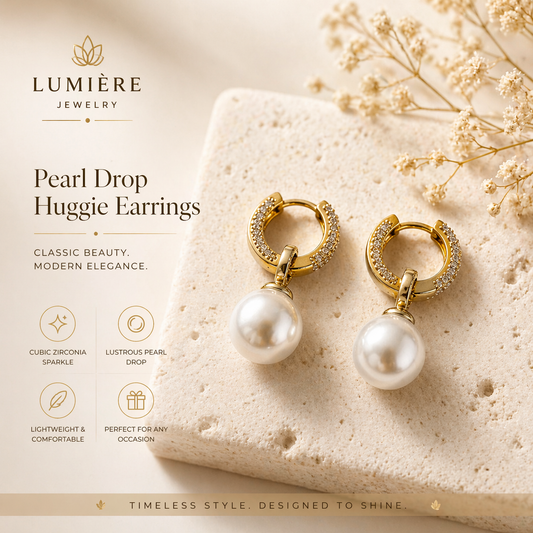 Pearl Drop Huggie Earrings