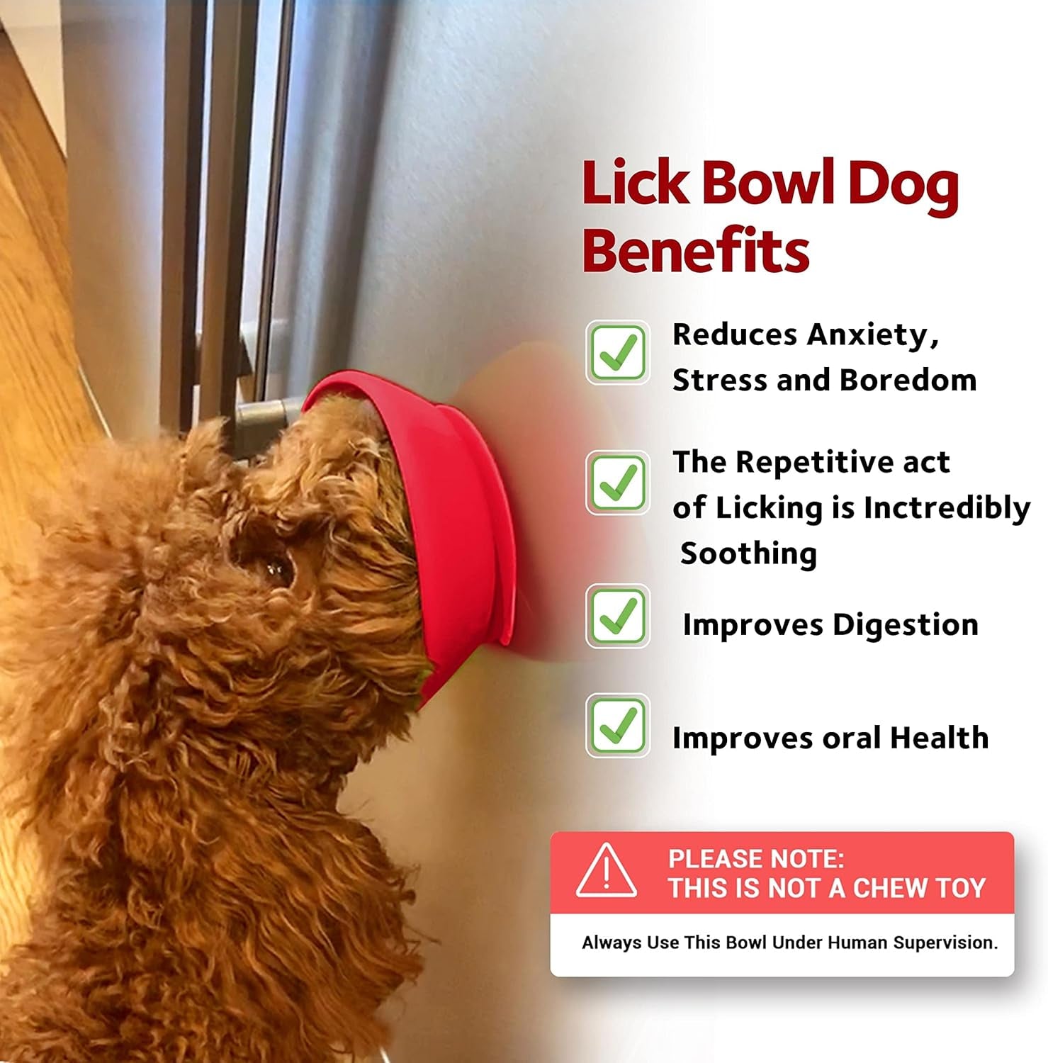 Portable Dog Lick Bowl, Dog Lick Mat for Anxiety, Dog Llck Pad to Help Calm Dog, Calming Aid for Dogs, Dog Car Anxiety Relief Dog Washing Distraction Device, Cherry Red
