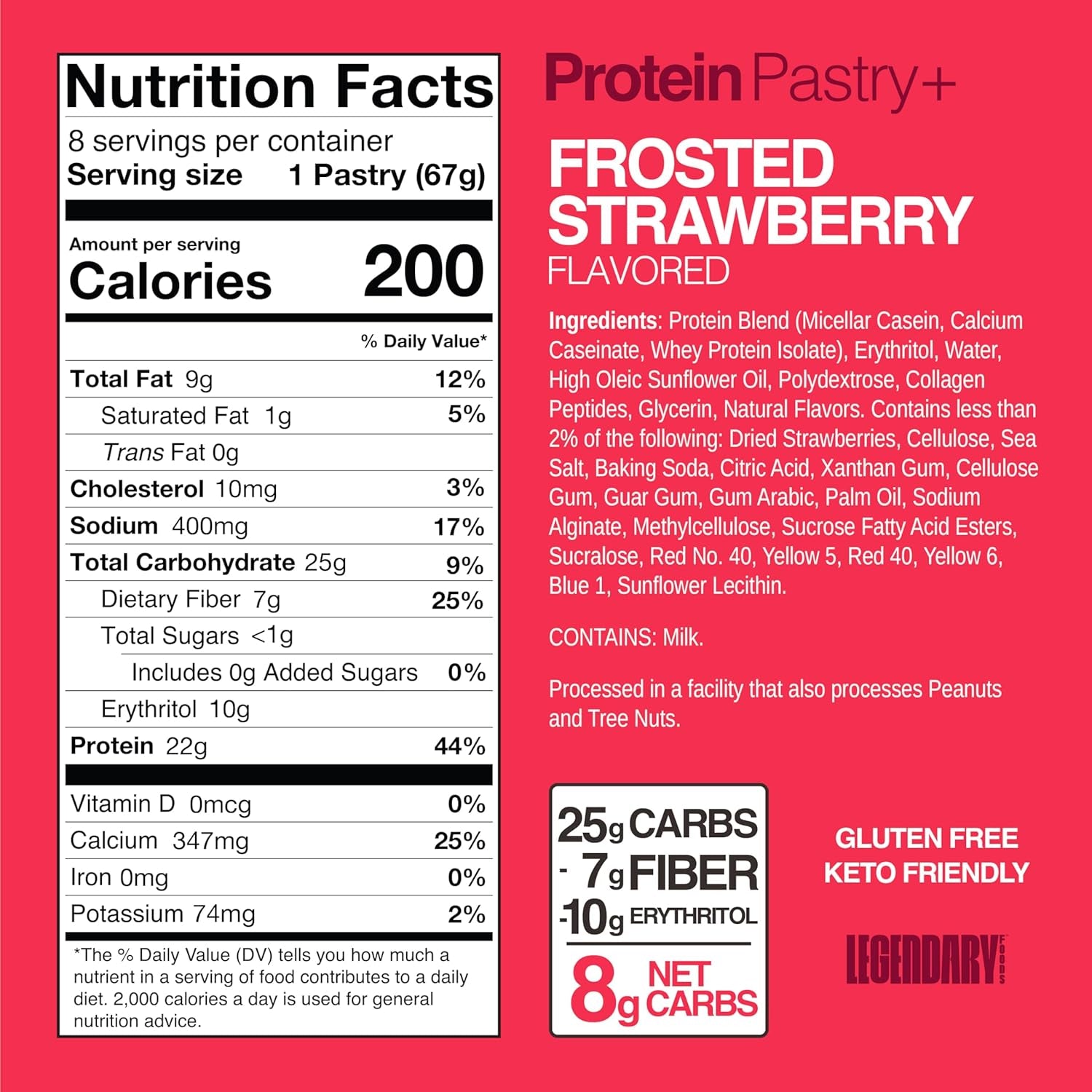 22G Protein Pastry 0G Added Sugar, Low Carb, Gluten Conscious, Keto Snack, Ideal for Glucose Management, Includes Whey Protein Isolate, 8 Pack Frosted Strawberry