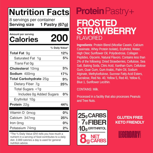 22G Protein Pastry 0G Added Sugar, Low Carb, Gluten Conscious, Keto Snack, Ideal for Glucose Management, Includes Whey Protein Isolate, 8 Pack Frosted Strawberry