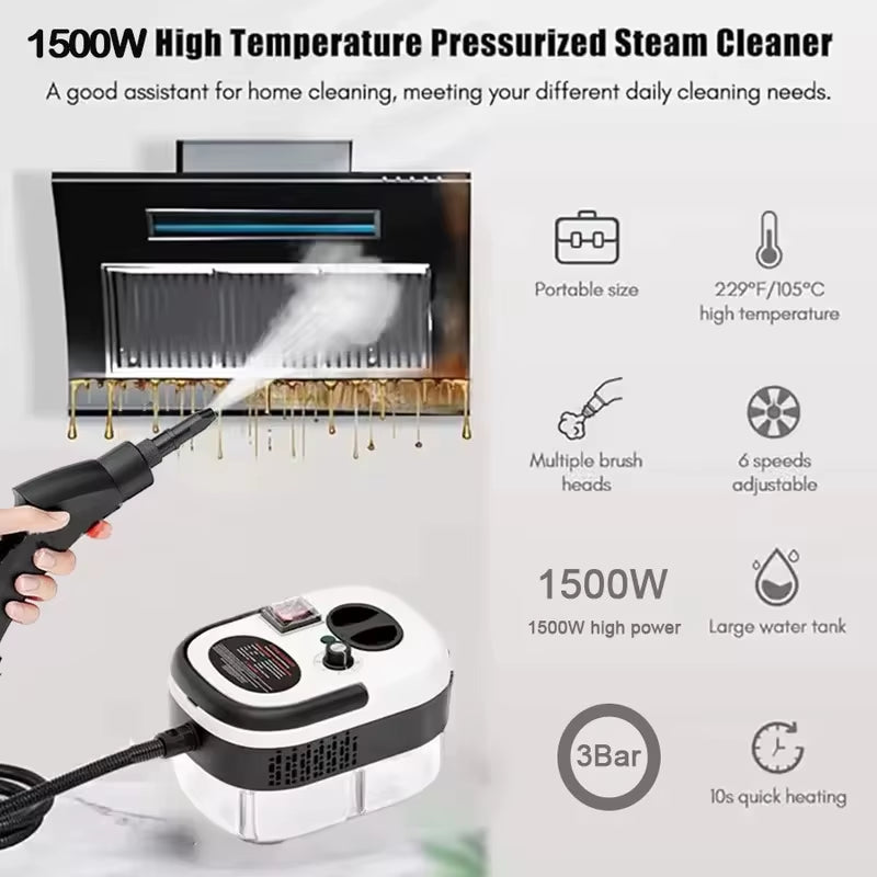Portable Handheld Steam Cleaner High Temperature Pressurized Steam Cleaning Machine with Brush Heads for Kitchen Car