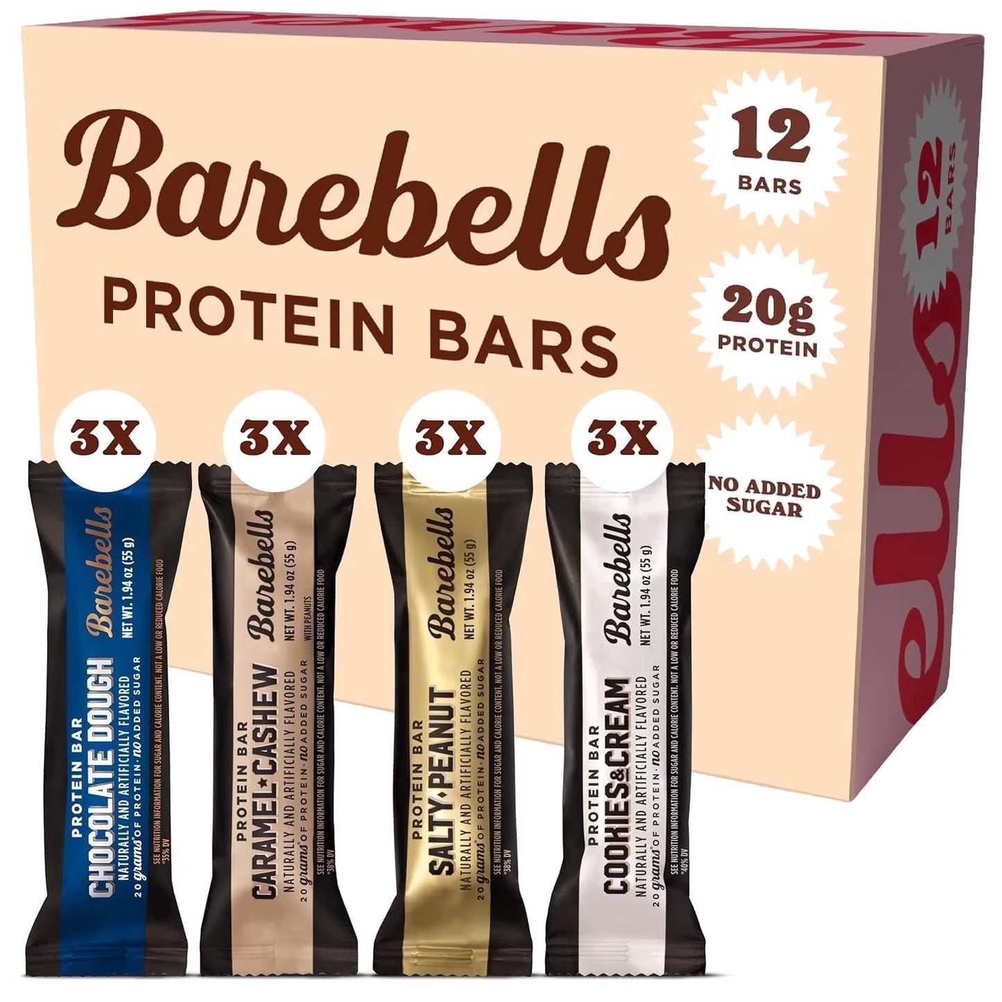 Protein Bars Variety Pack - 12 Count, 1.9Oz Bars - Protein Snacks with 20G of High Protein - Chocolate Protein Bar with 1G of Total Sugars - Perfect on the Go Protein Snack & Breakfast Bars