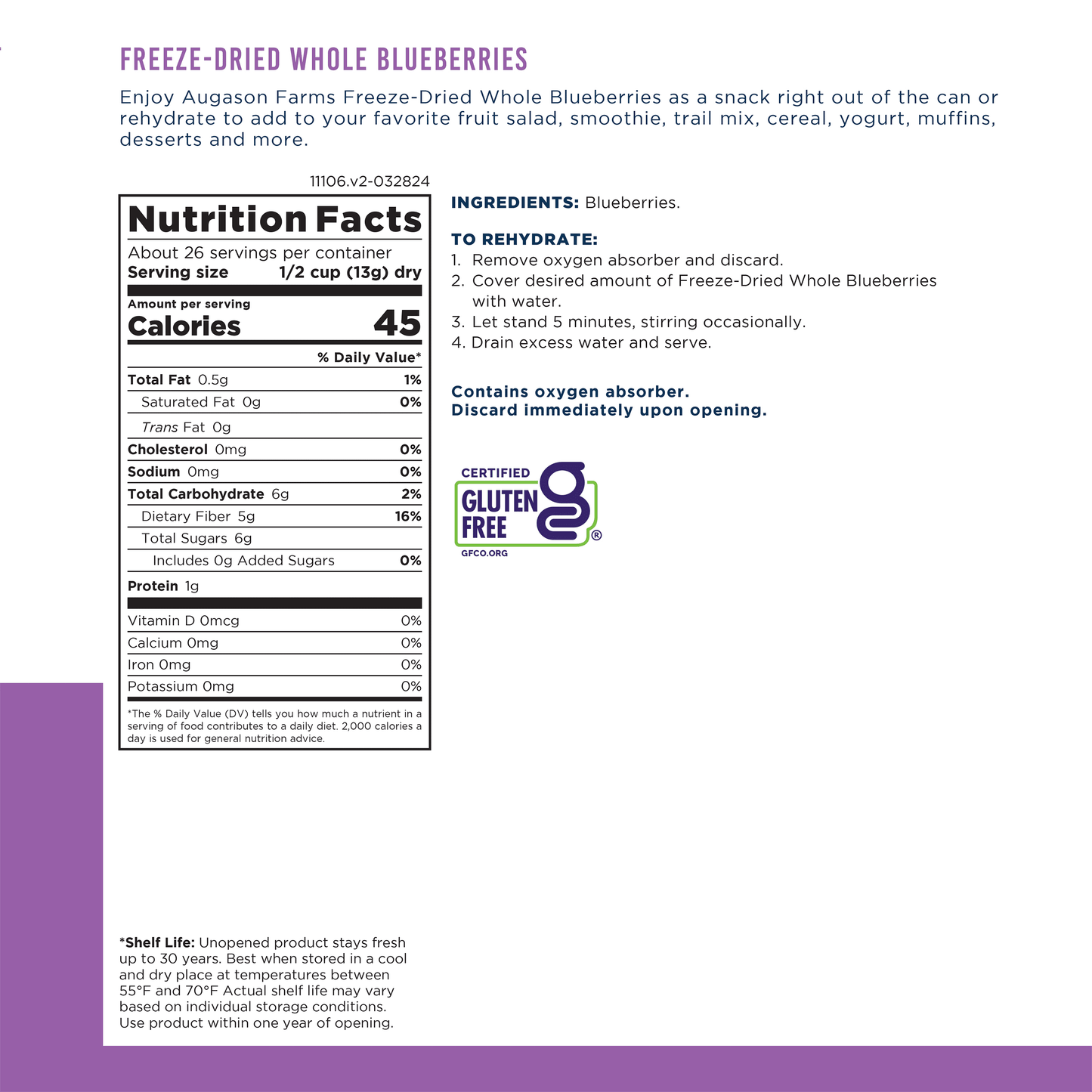 Freeze Dried Whole Blueberries Can – Dried Fruit for Baking & Emergency Food Supply – Freeze-Dried Camping Food with Long Shelf Life for Everyday Meals – 26 Servings