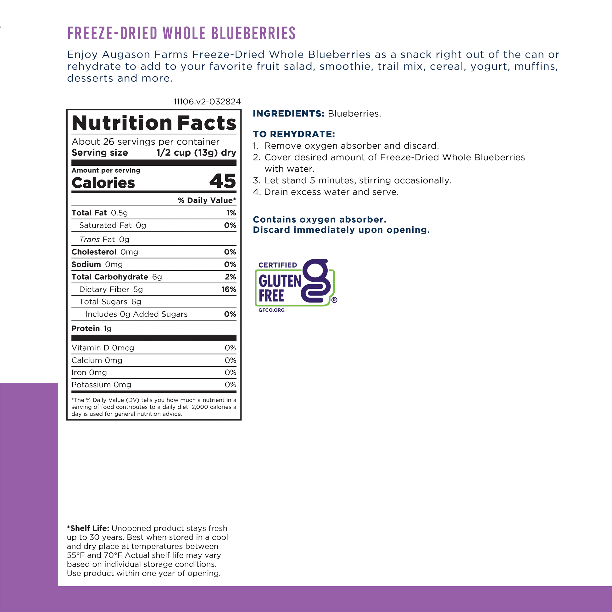 Freeze Dried Whole Blueberries Can – Dried Fruit for Baking & Emergency Food Supply – Freeze-Dried Camping Food with Long Shelf Life for Everyday Meals – 26 Servings