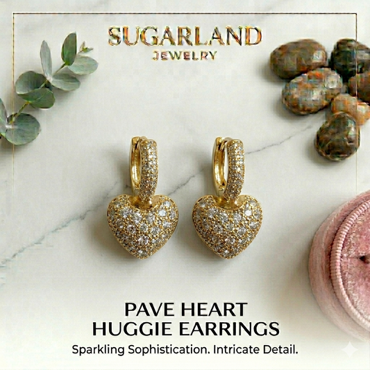 Pave Heart Huggie Earrings