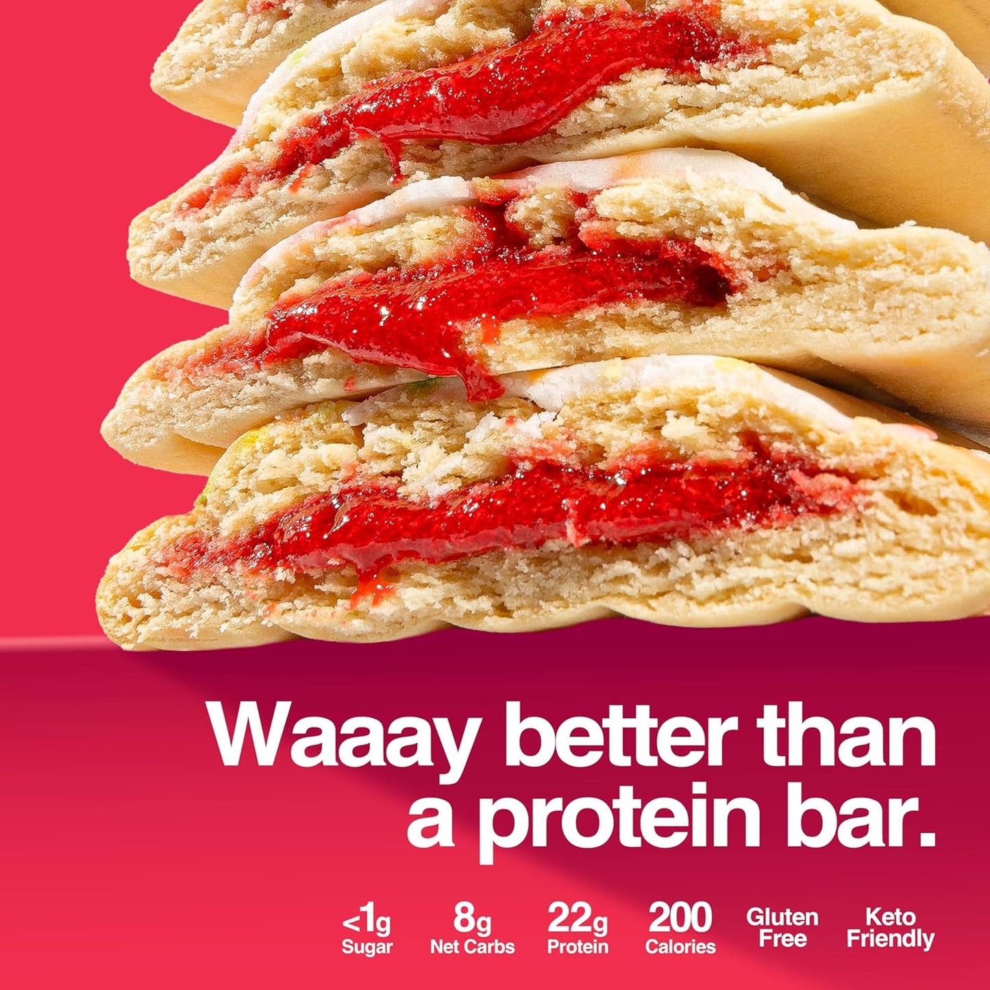 22G Protein Pastry 0G Added Sugar, Low Carb, Gluten Conscious, Keto Snack, Ideal for Glucose Management, Includes Whey Protein Isolate, 8 Pack Frosted Strawberry