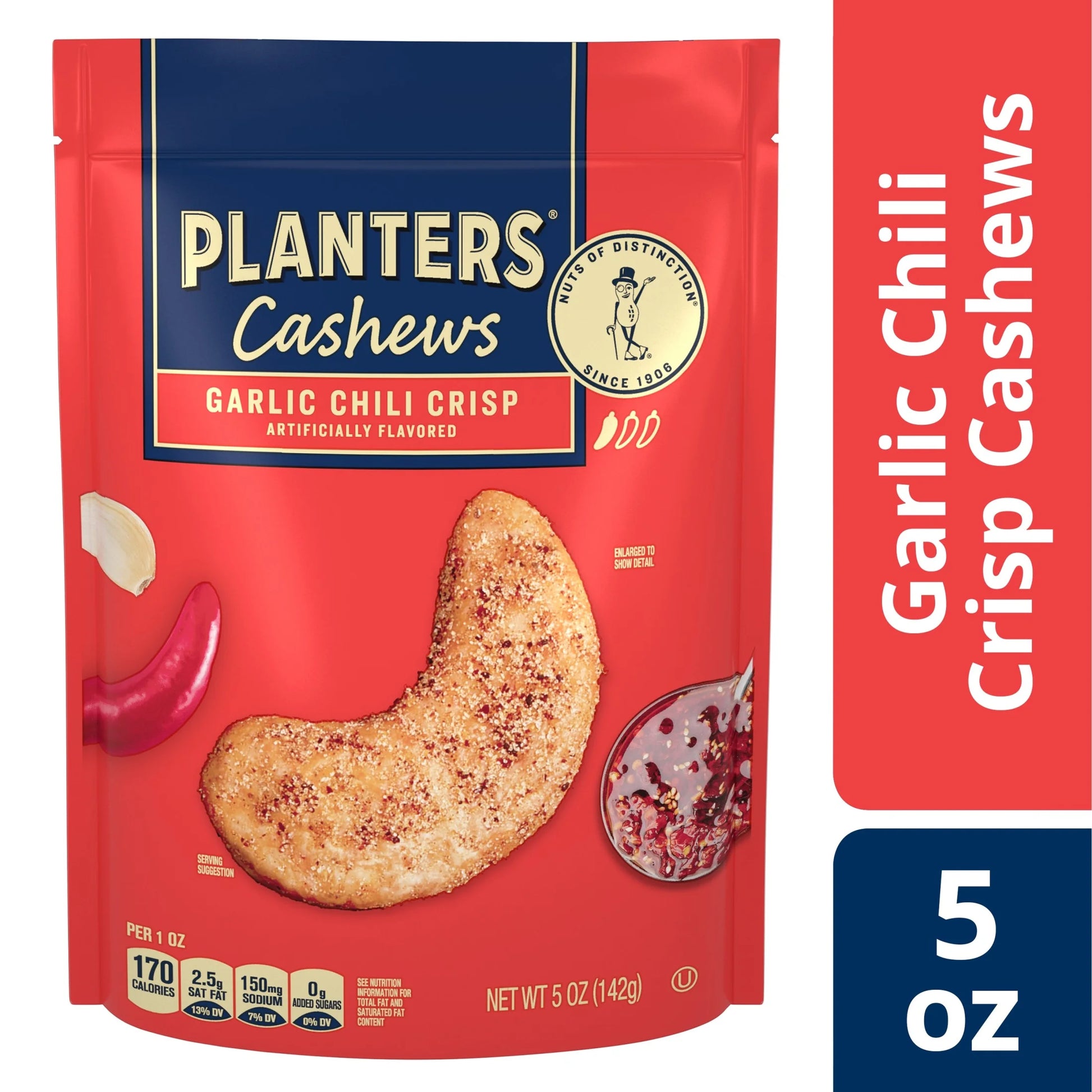Garlic Chili Crisp Flavored Cashews, 5 Oz Resealable Bag