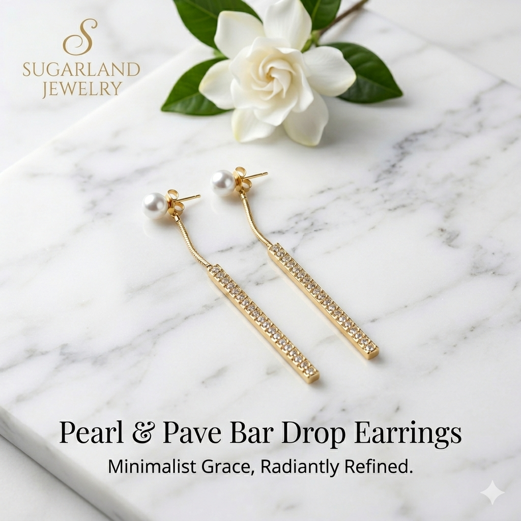 Pearl & Pave Bar Drop Earrings