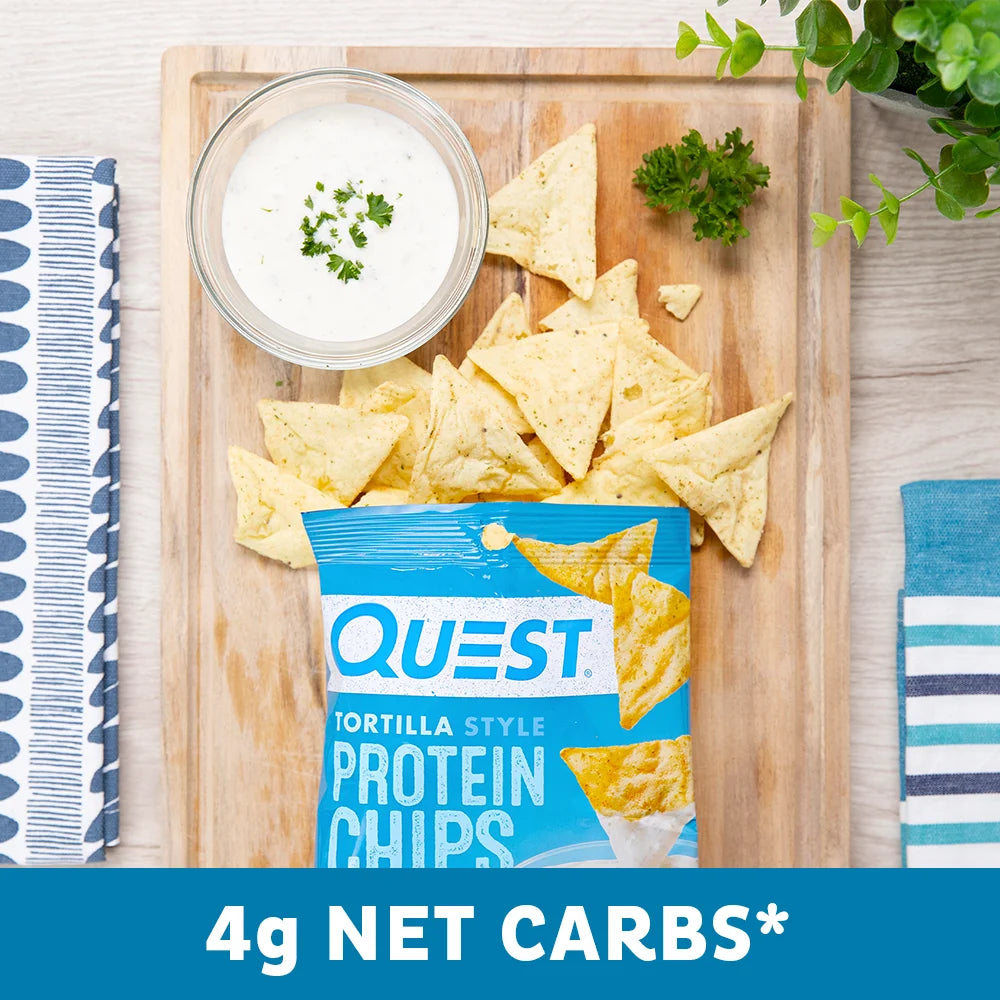 Quest Tortilla Style Protein Chips with 19G of Protein, Ranch Flavor, 1.1 Oz Bags, 8 Count