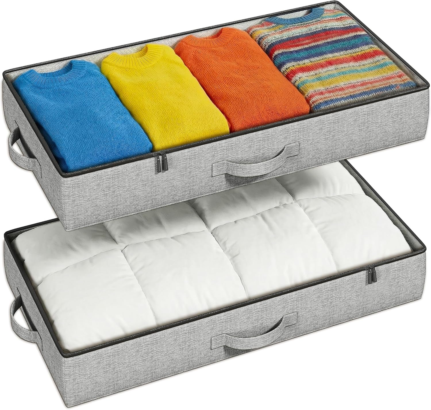 2-Pack under Bed Storage Containers, 4.5 Inches Tall Low Profile Underbed Clothes Storage Organizer Bin with Sturdy Sidewalls/Bottom, Underbed Storage Bins 2 Storage Thin Bins