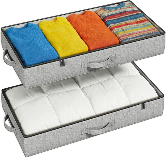 2-Pack under Bed Storage Containers, 4.5 Inches Tall Low Profile Underbed Clothes Storage Organizer Bin with Sturdy Sidewalls/Bottom, Underbed Storage Bins 2 Storage Thin Bins
