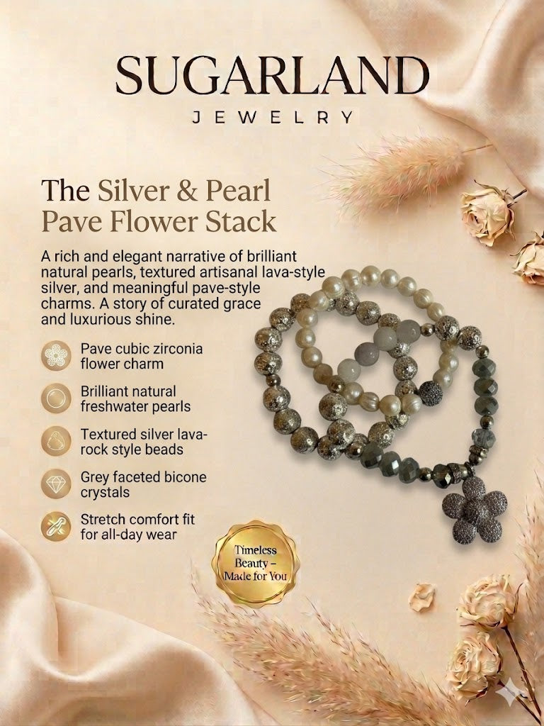 The Silver & Pearl Pave Flower Stack