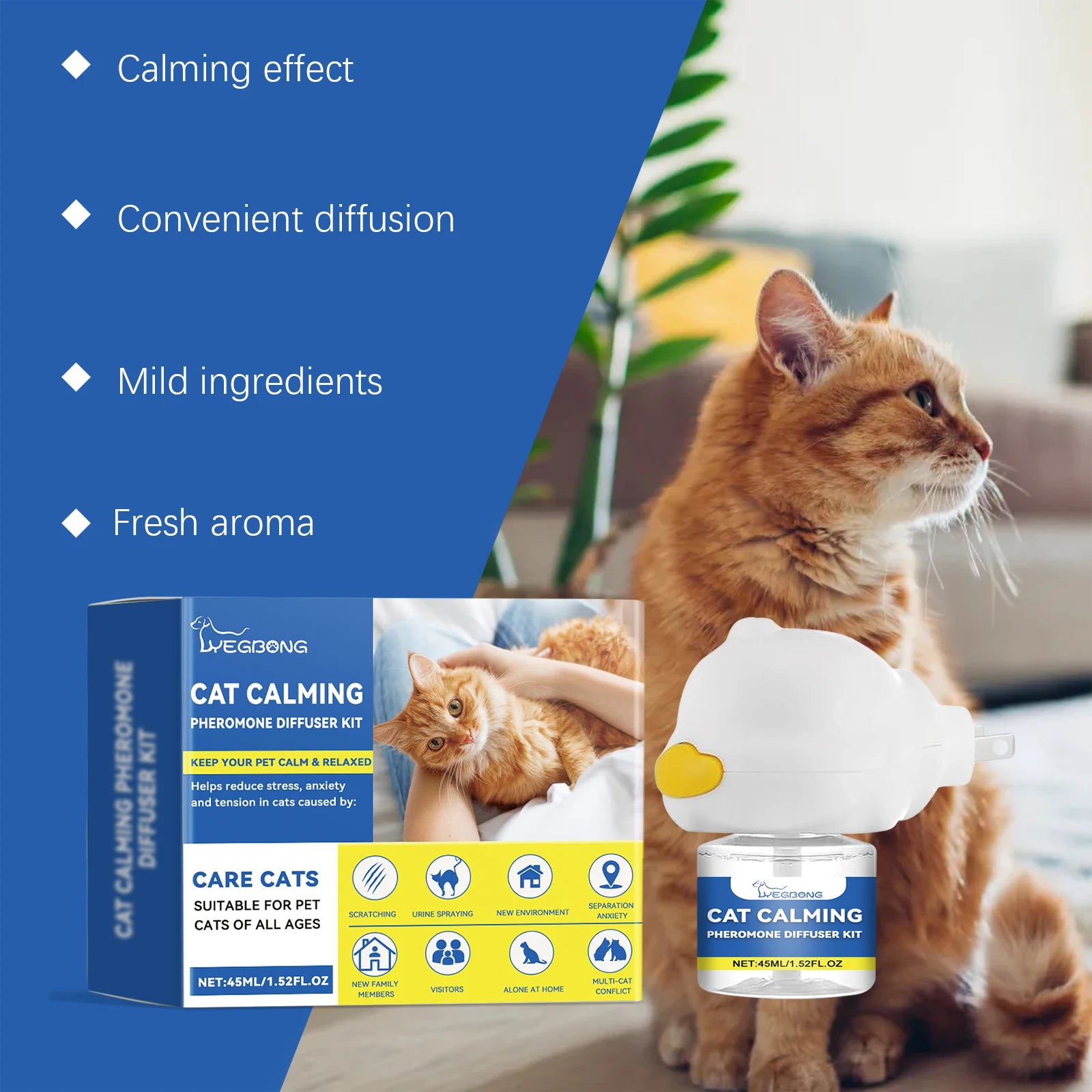 Cat Calming Pheromone Diffuser Kit Effectively Relieve Anxiety Help Pets Relaxing Long-Lasting Sedative Pet Cat Calming Solution