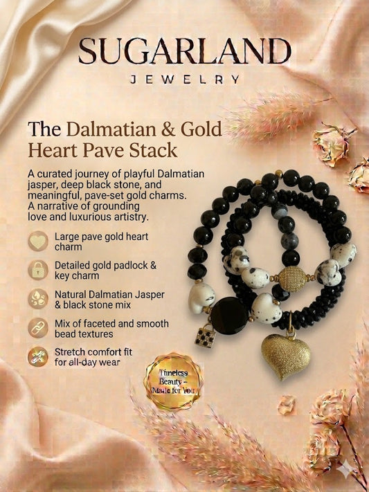 The Dalmatian & Gold Heart Pave Stack