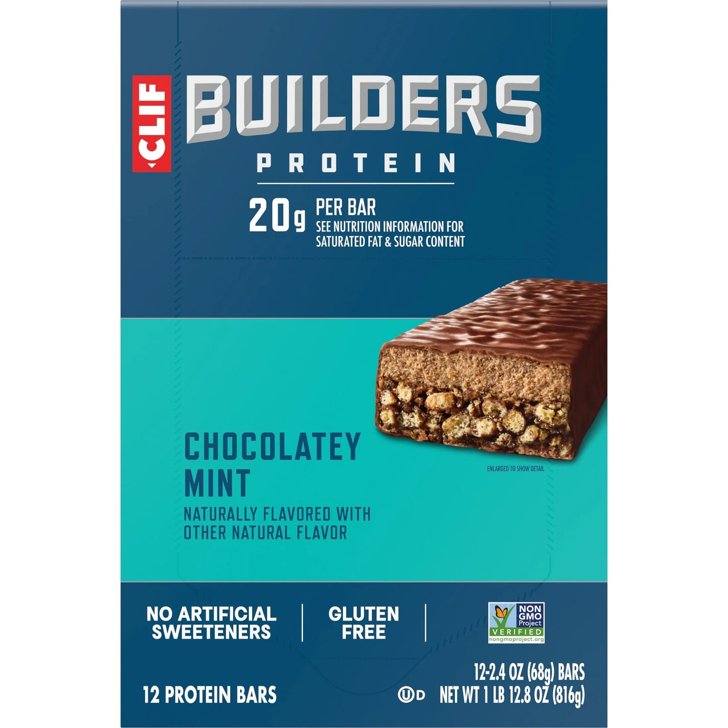 CLIF  Protein Bars Chocolate Mint Flavor, Plant Protein, Gluten Free Bars, 12Ct