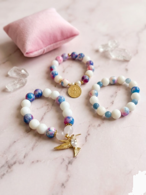 The Serenity Stack – Handcrafted Watercolor & Gold Charm Bracelet Set