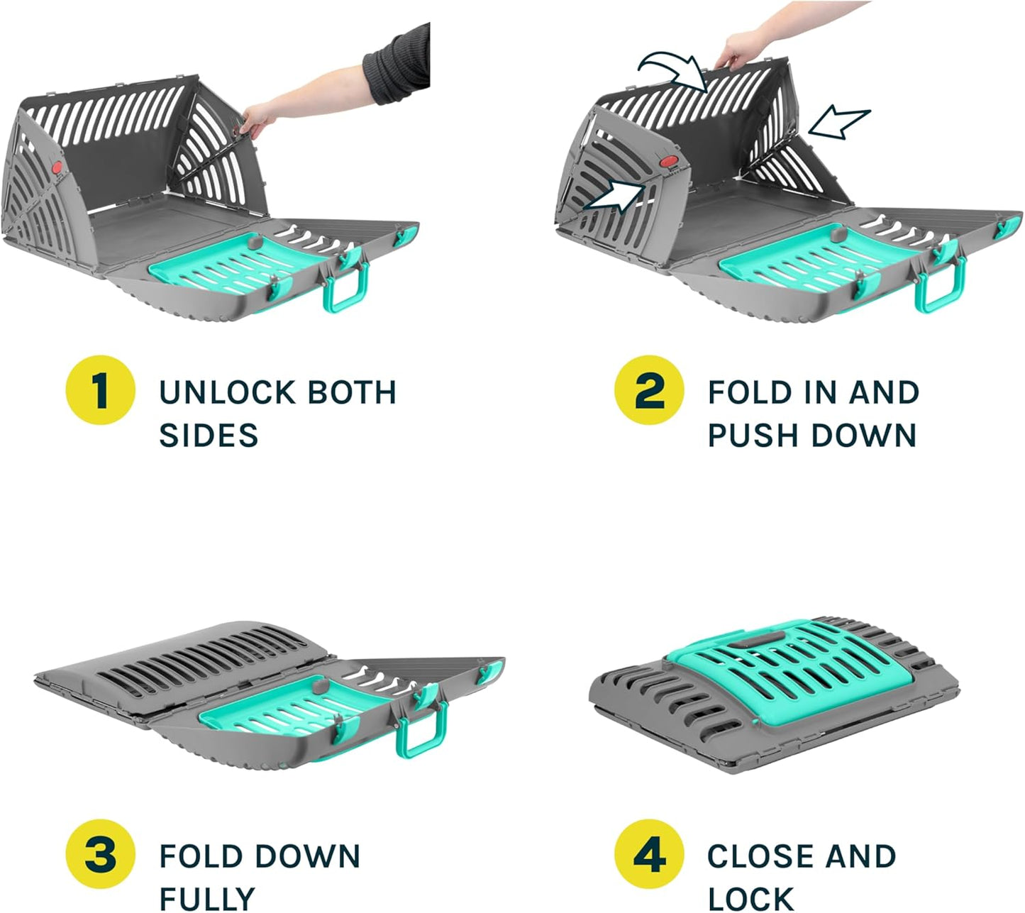 Sportpet X-Large Hard-Sided Travel Cat Carrier - Cat Carrier with Patented Wide Side-Opening Door, Foldable Portable Pet Carrier for Cats & Small Pets up to 35Lbs - Dark Gray/Teal