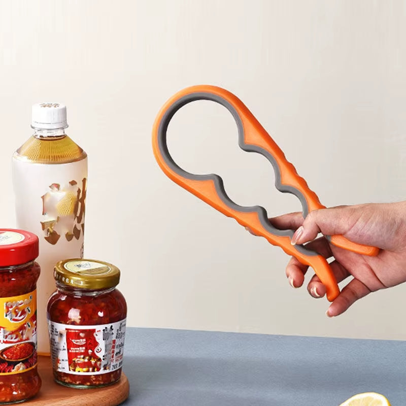 Multifunctional 4-In-1 Kitchen Tool Jar Gripper Lid Opener Can Opener Bottle Opener - Easy to Use Home Essential