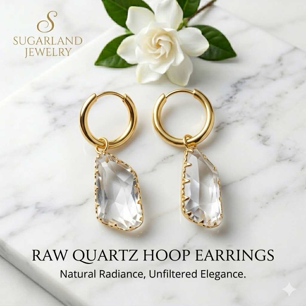 Raw Quartz Hoop Earrings