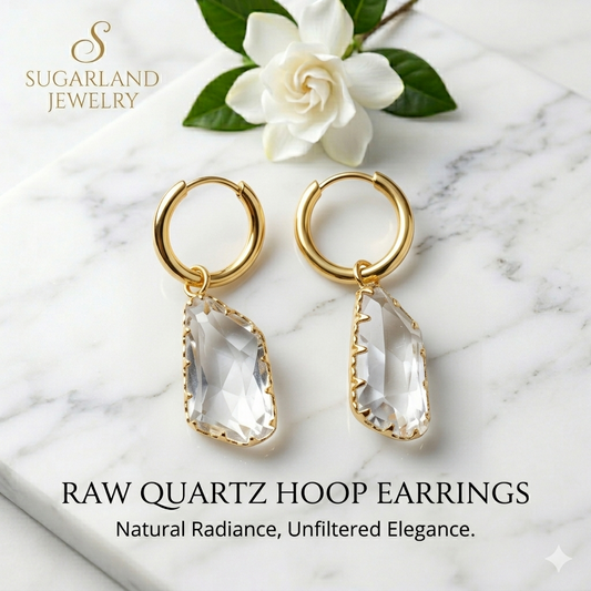 Raw Quartz Hoop Earrings