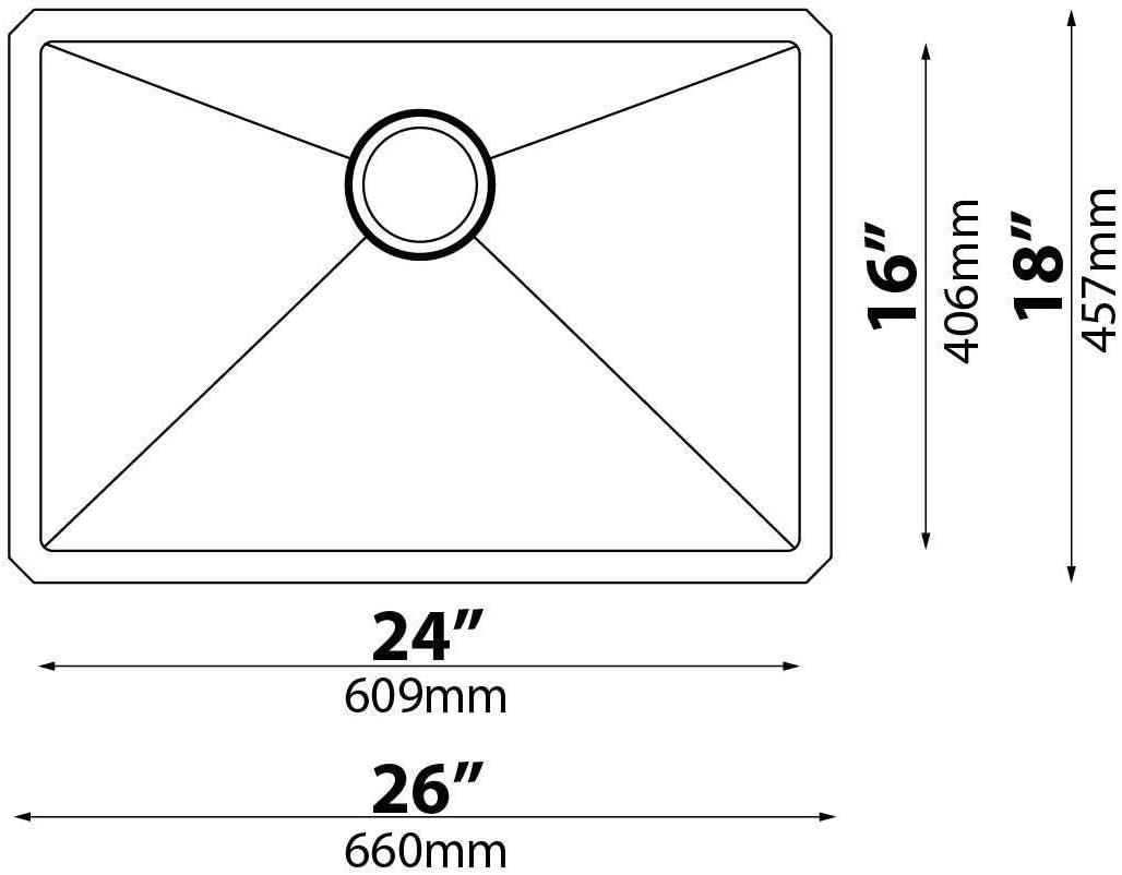 Standart PRO 28-Inch 16 Gauge Undermount Single Bowl Stainless Steel Kitchen Sink, KHU100-28