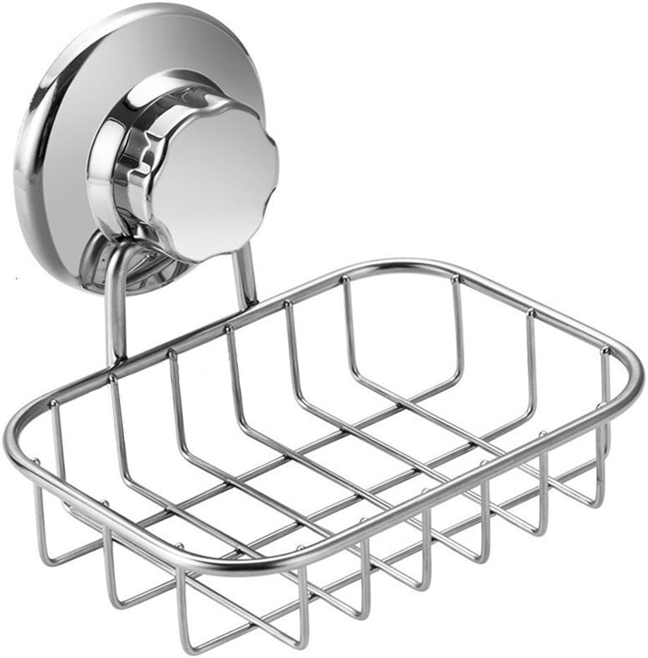 Suction Cup Soap Holder, Soap Dish Saver Tray Bar Soap Sponge Holder for Shower, Bathroom, Tub and Kitchen Sink Stainless Steel-2Pack