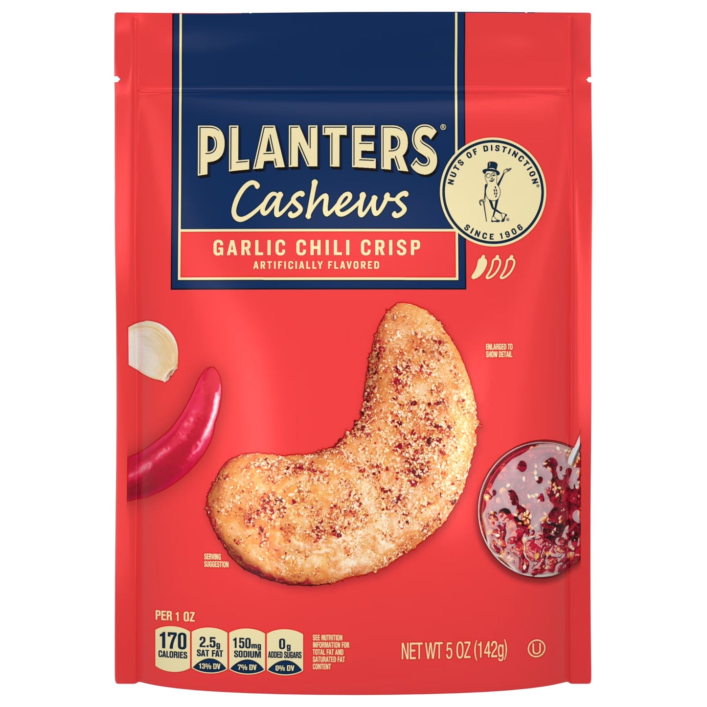 Garlic Chili Crisp Flavored Cashews, 5 Oz Resealable Bag