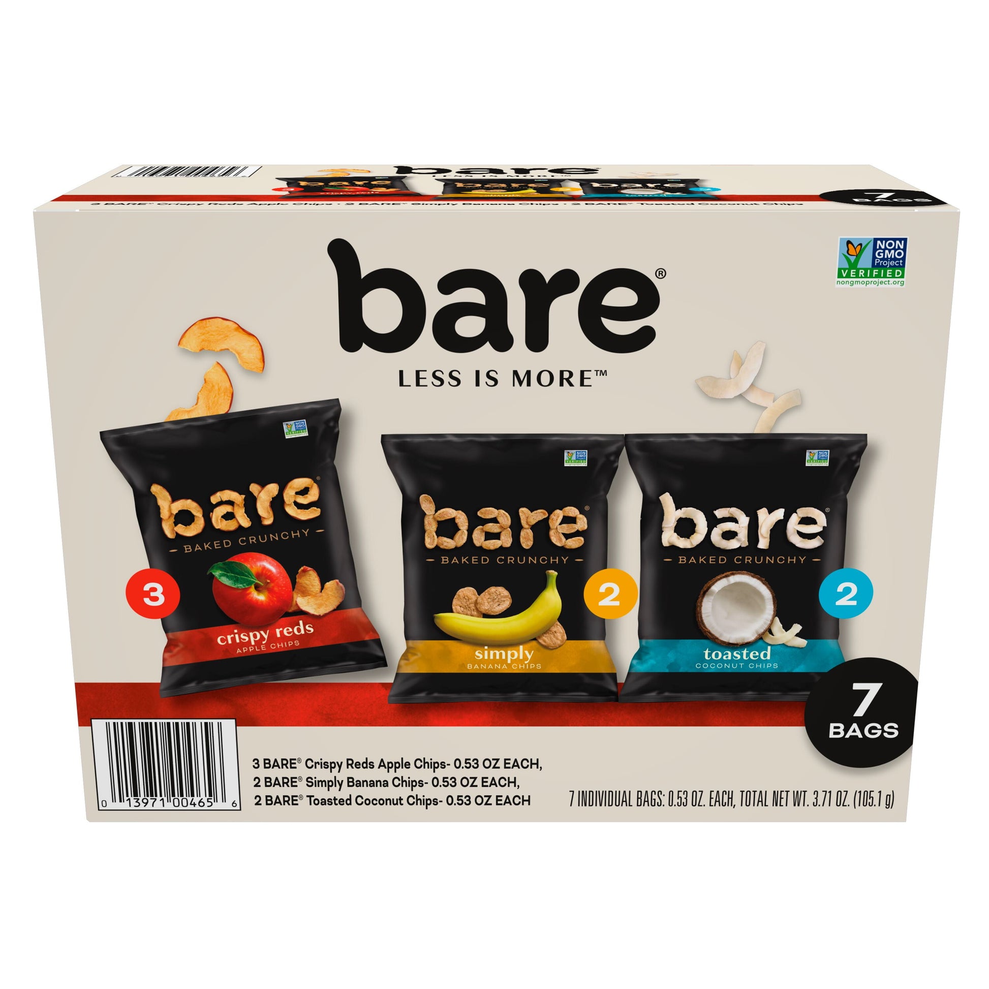 Bare, Baked Crunchy Fruit Chips Snack Pack, 0.53 Oz Bags, 7 Count