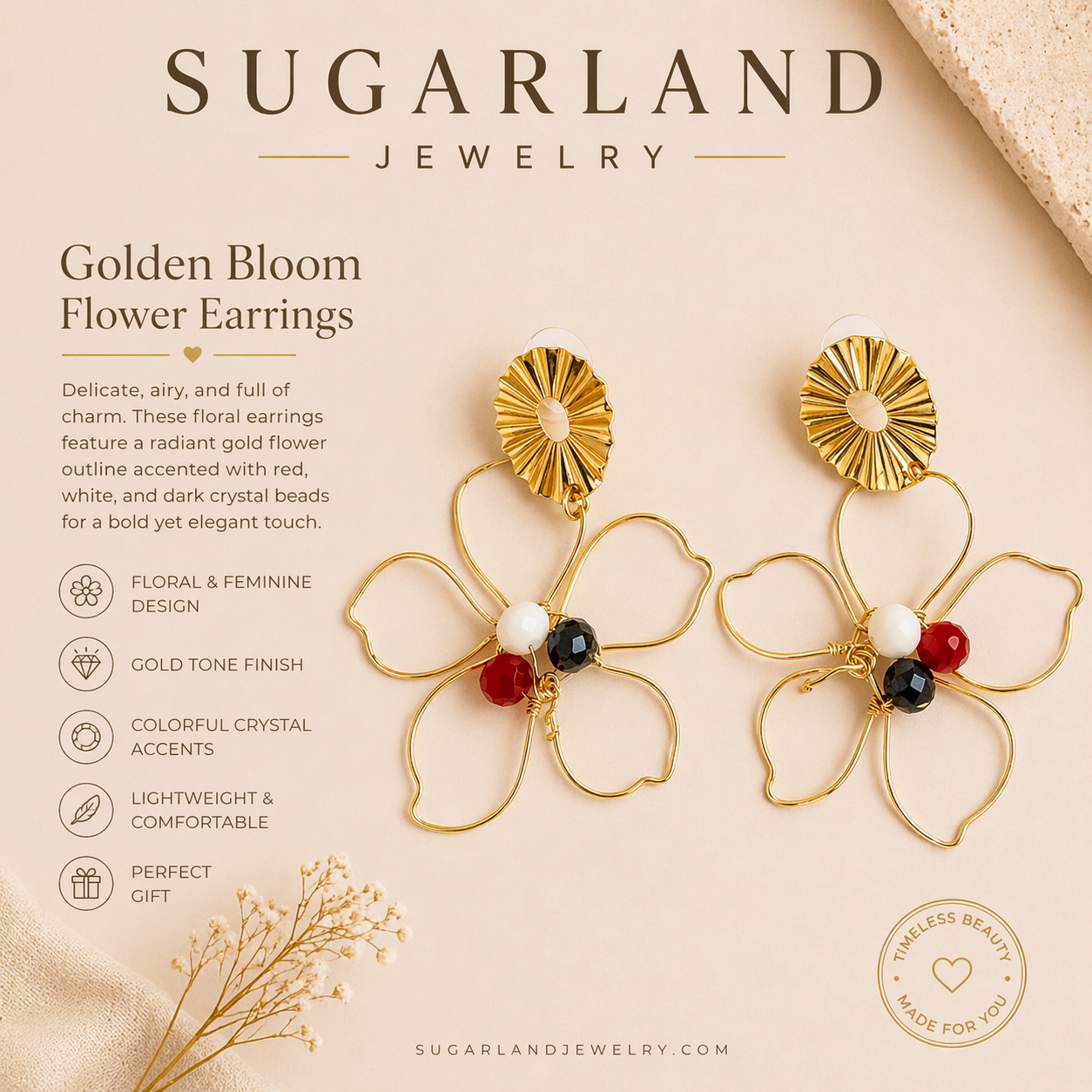 Golden Bloom Flower Earrings