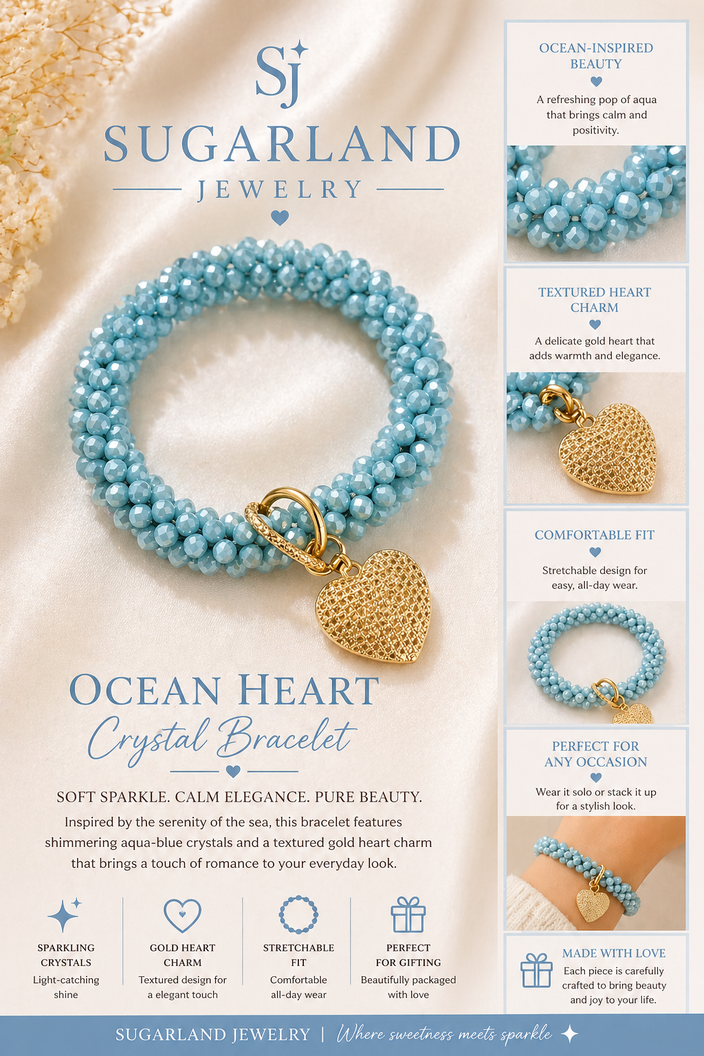 💙 Ocean Heart Crystal Bracelet