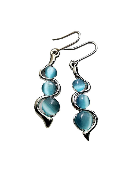 Bohemian Curved Wavy Earrings with Hylan Cat's Eye Gemstone - Jewelry Trends USA