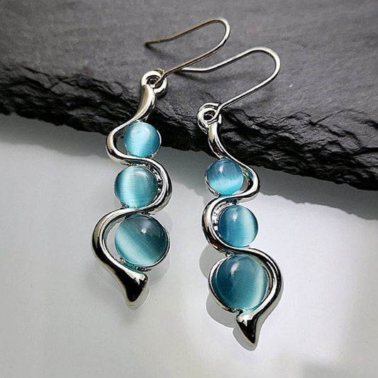 Bohemian Curved Wavy Earrings with Hylan Cat's Eye Gemstone - Jewelry Trends USA