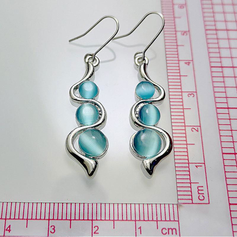 Bohemian Curved Wavy Earrings with Hylan Cat's Eye Gemstone - Jewelry Trends USA