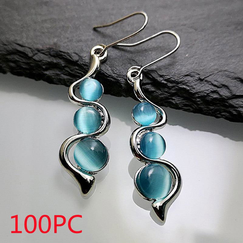 Bohemian Curved Wavy Earrings with Hylan Cat's Eye Gemstone - Jewelry Trends USA
