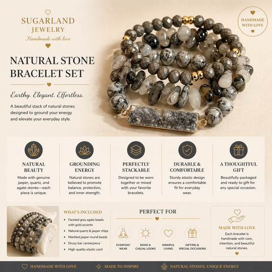 Natural Stone Bracelet Set – Earth Tone Stack