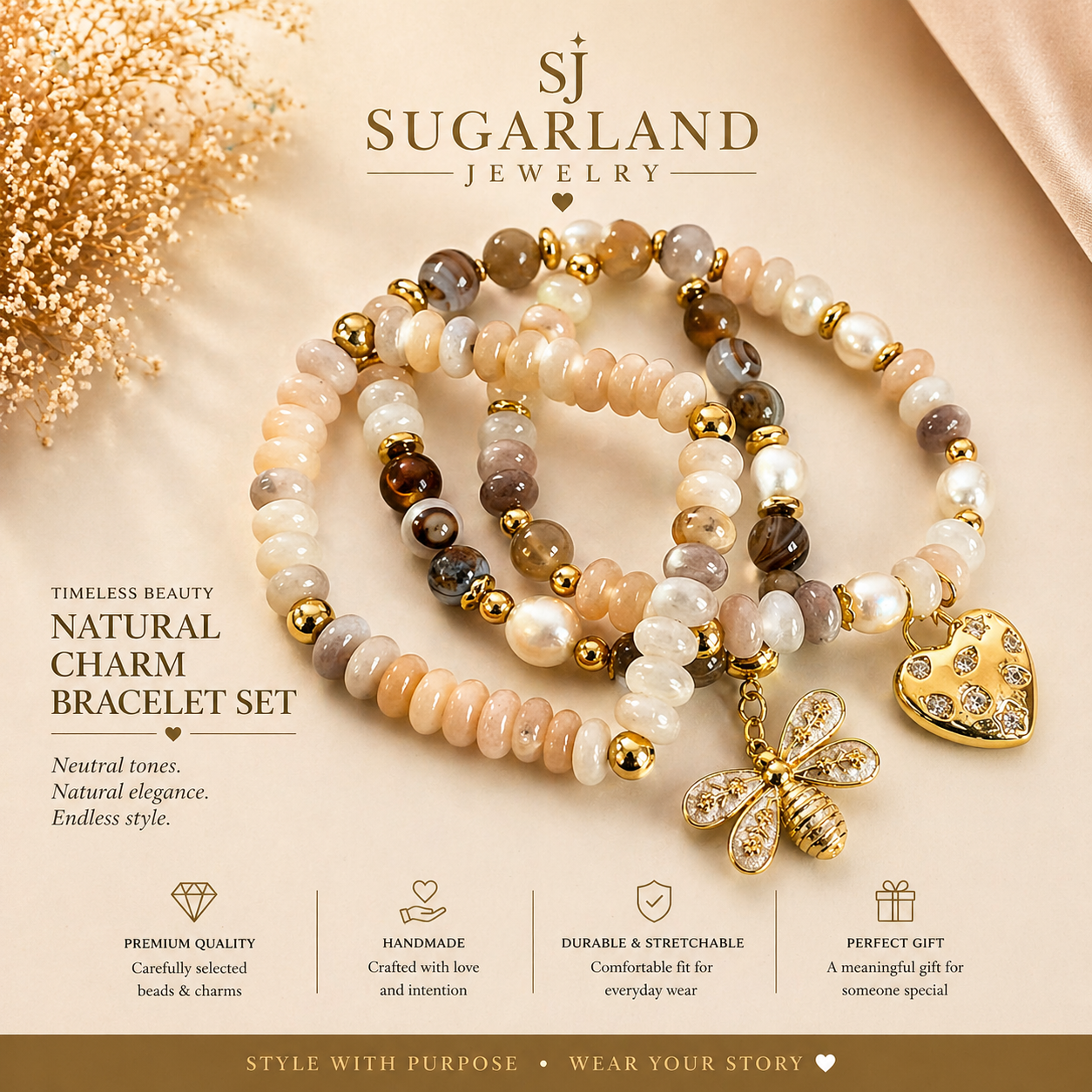 Golden Meadow Charm Bracelet Set