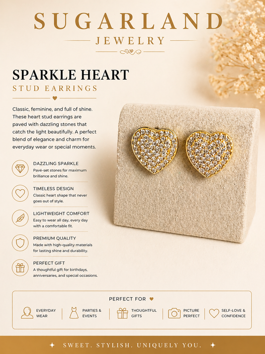 Sparkle Heart Stud Earrings – Crystal Gold Heart Earrings