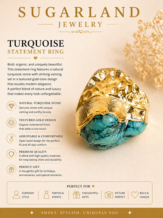 Gold & Turquoise Textured Statement Ring 💎
