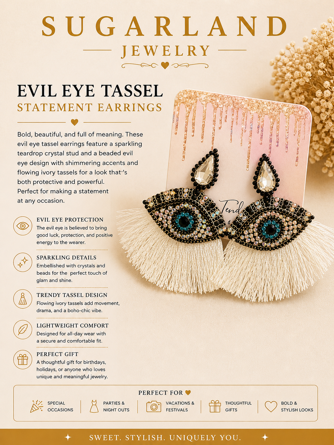 Evil Eye Tassel Statement Earrings