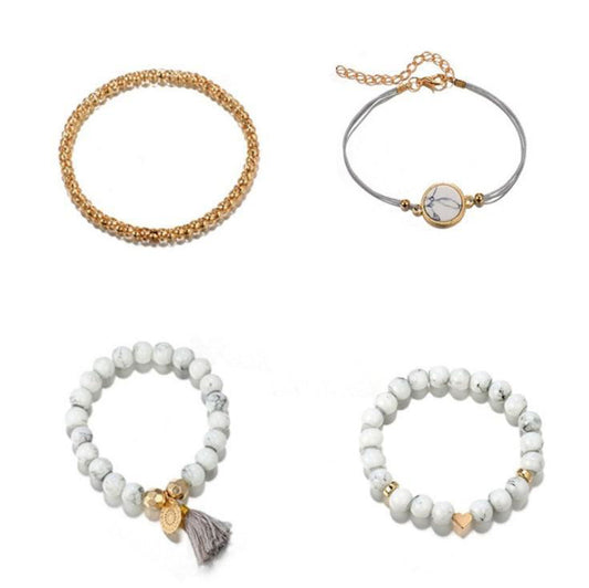 Chic Geometric Fringed Pine Stone Bracelet Set - 4 Pcs - Jewelry Trends USA