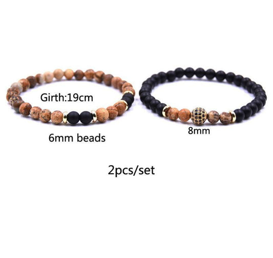 Chic Natural Stone Bracelet Set with Sparkling Zircon Charms - Jewelry Trends USA