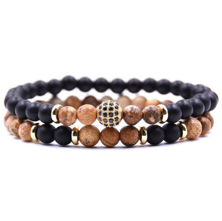 Chic Natural Stone Bracelet Set with Sparkling Zircon Charms - Jewelry Trends USA