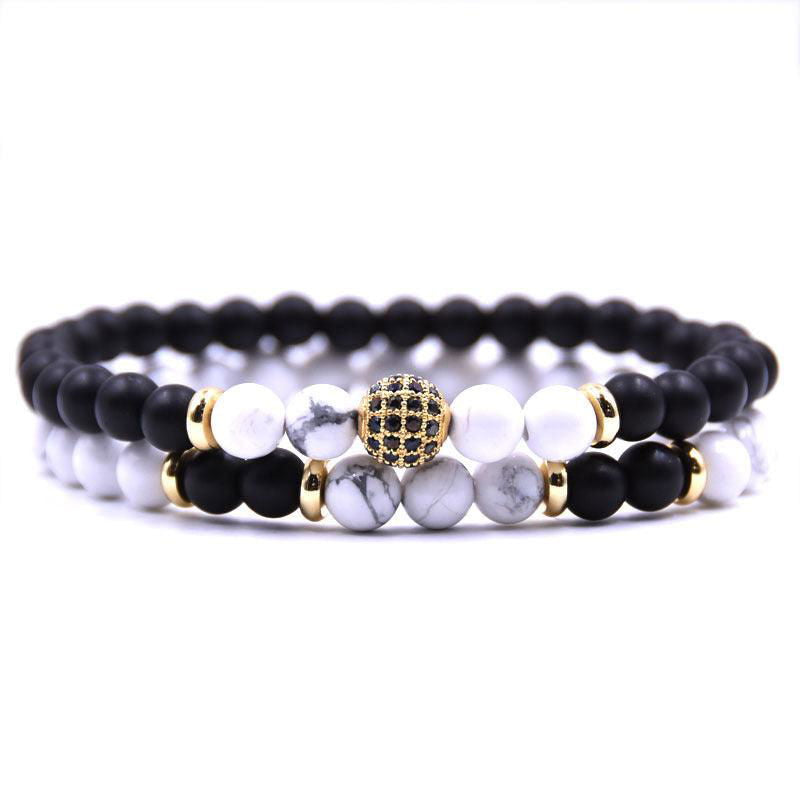 Chic Natural Stone Bracelet Set with Sparkling Zircon Charms - Jewelry Trends USA