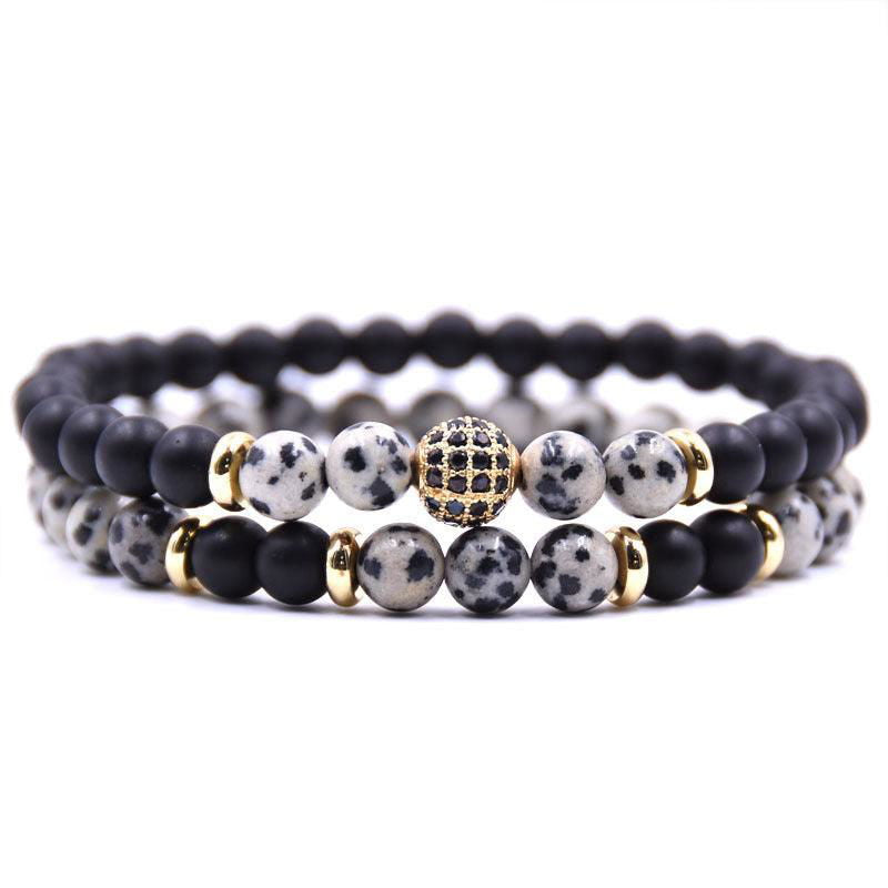 Chic Natural Stone Bracelet Set with Sparkling Zircon Charms - Jewelry Trends USA