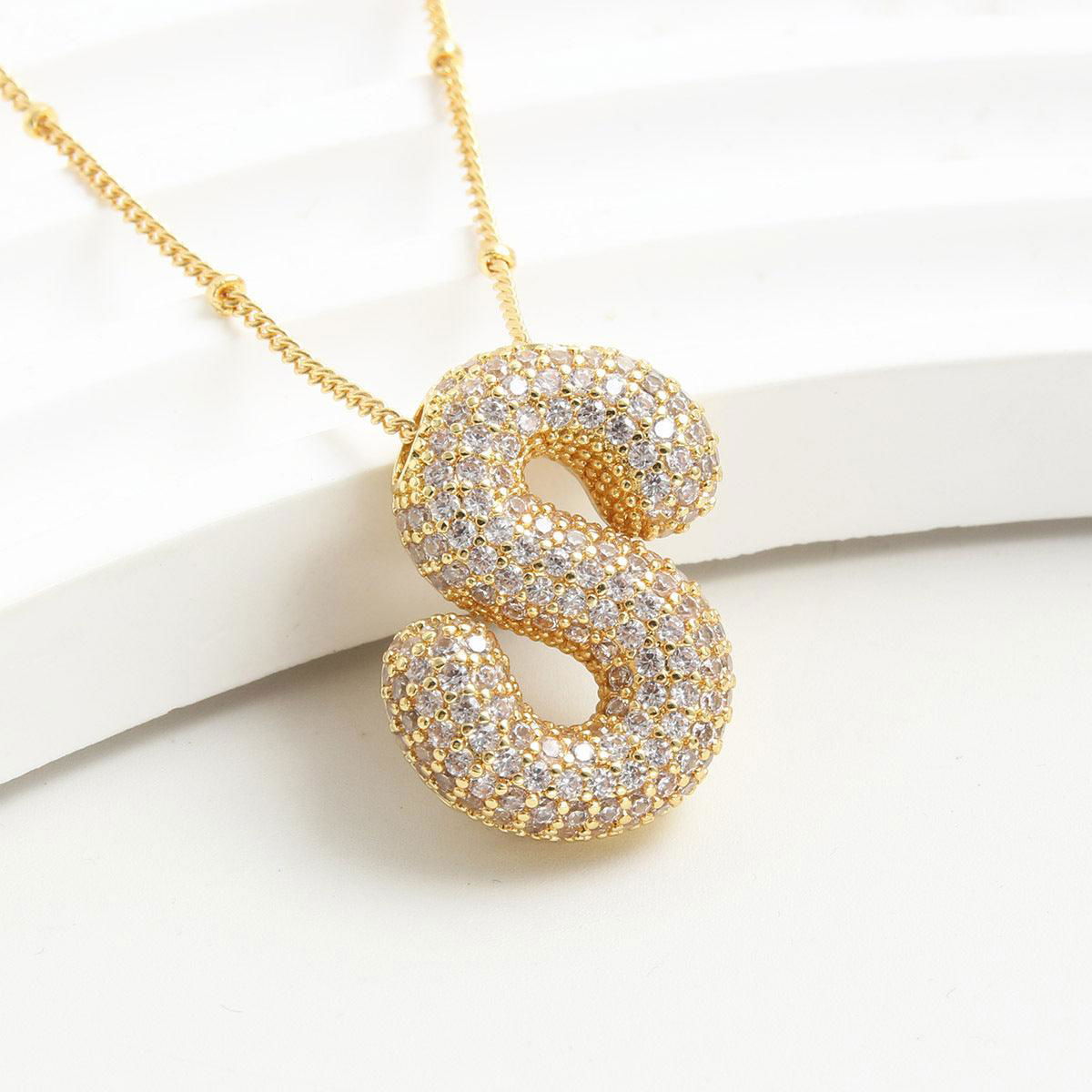 Copper Gold Plated IG Style Korean Style Plating Inlay Letter Zircon Pendant Necklace - Jewelry Trends USA