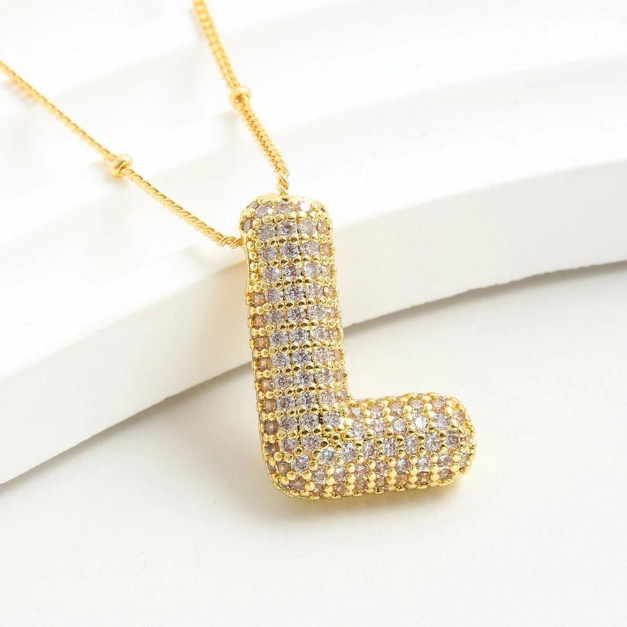 Copper Gold Plated IG Style Korean Style Plating Inlay Letter Zircon Pendant Necklace - Jewelry Trends USA