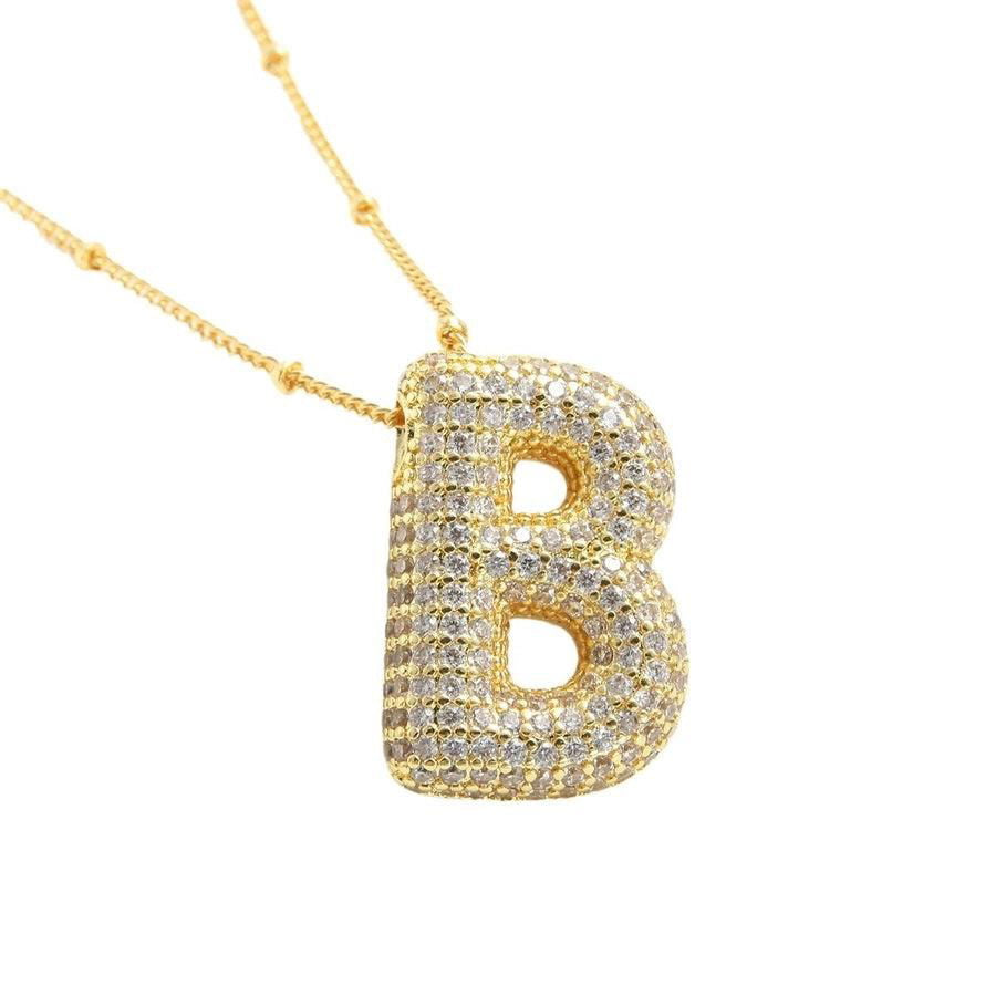 Copper Gold Plated IG Style Korean Style Plating Inlay Letter Zircon Pendant Necklace - Jewelry Trends USA