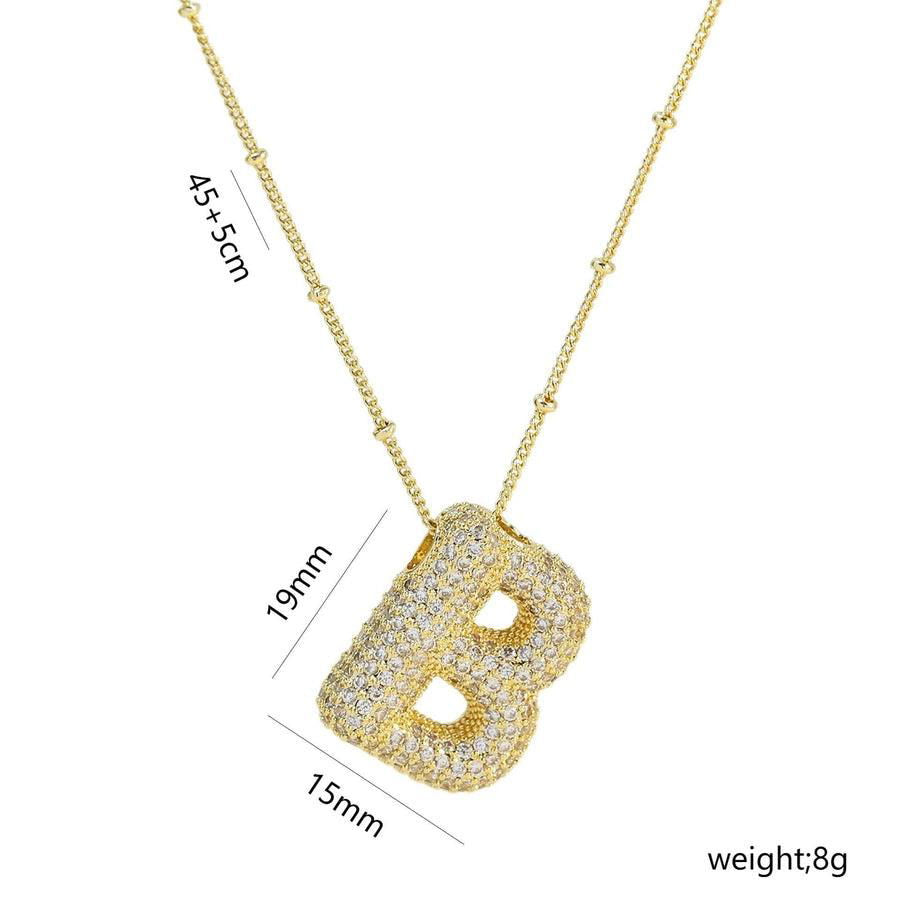 Copper Gold Plated IG Style Korean Style Plating Inlay Letter Zircon Pendant Necklace - Jewelry Trends USA